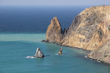 Crimea cape Fiolent. view of the rocks on the background of the sea