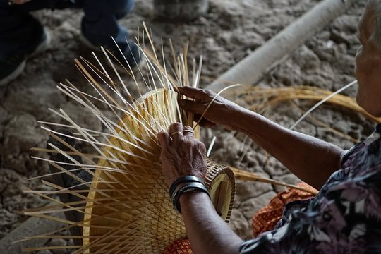 Young people wear hats made from natural materials, as well as crafts of local people in Asia.
