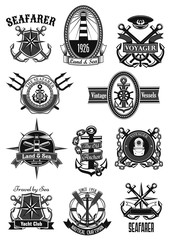 Vector heraldic icons of nautical marine seafarer
