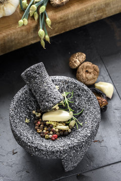 Spices in Mortar and Prestle
