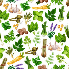 Vector seamless pattern of spice herb seasonings