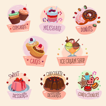 Vector dessert icons for bakery shop