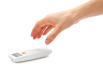 woman hand holding remote control.
