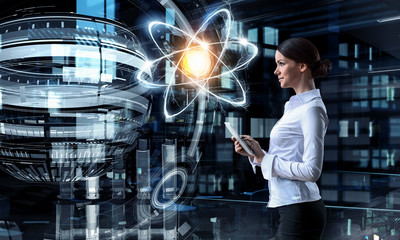 Naklejka premium Woman scientist making research