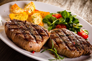 Grilled beefsteak with french fries