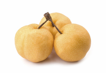 Fototapeta premium three isolated asian-pear fruit with stem