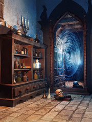 Pokój z magicznym lustrem i alchemicznymi miksturami © Obsidian Fantasy