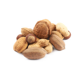 Pile of multiple kind of nuts isolated