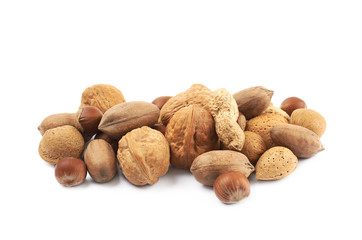 Pile of multiple kind of nuts isolated