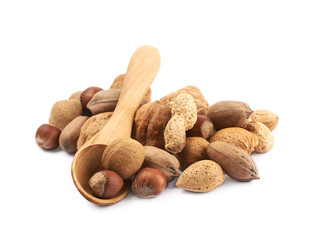 Pile of multiple kind of nuts isolated