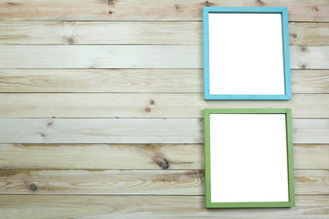 picture frame of modern on wooden background.