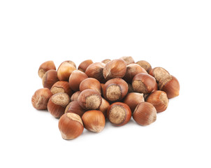 Pile of hazelnuts isolated