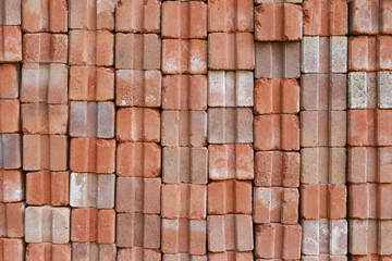 Texture of old weathered brick wall decayed and broken malfunctioning degraded.