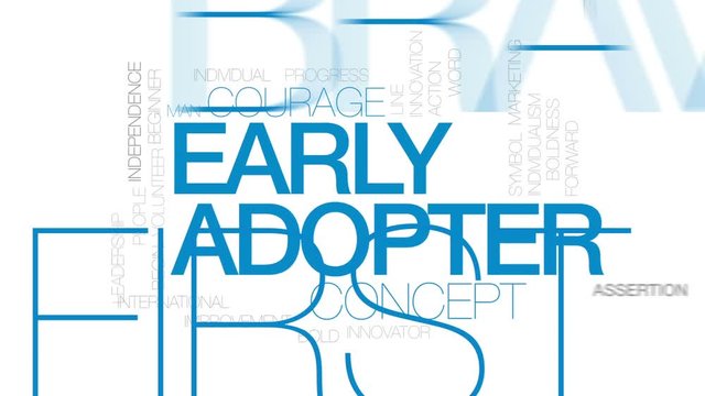 Early adopter animated word cloud, text design animation. Kinetic typography.
