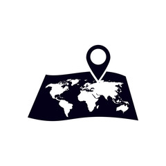 Map with a pin icon. Map navigation symbol.