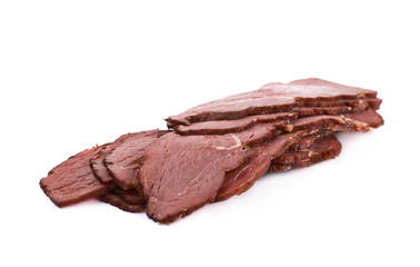 Pile of ham meat slices isolated