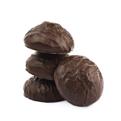 Marshmallow covered in chocolate isolated