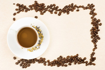 Coffee and coffee beans as frame