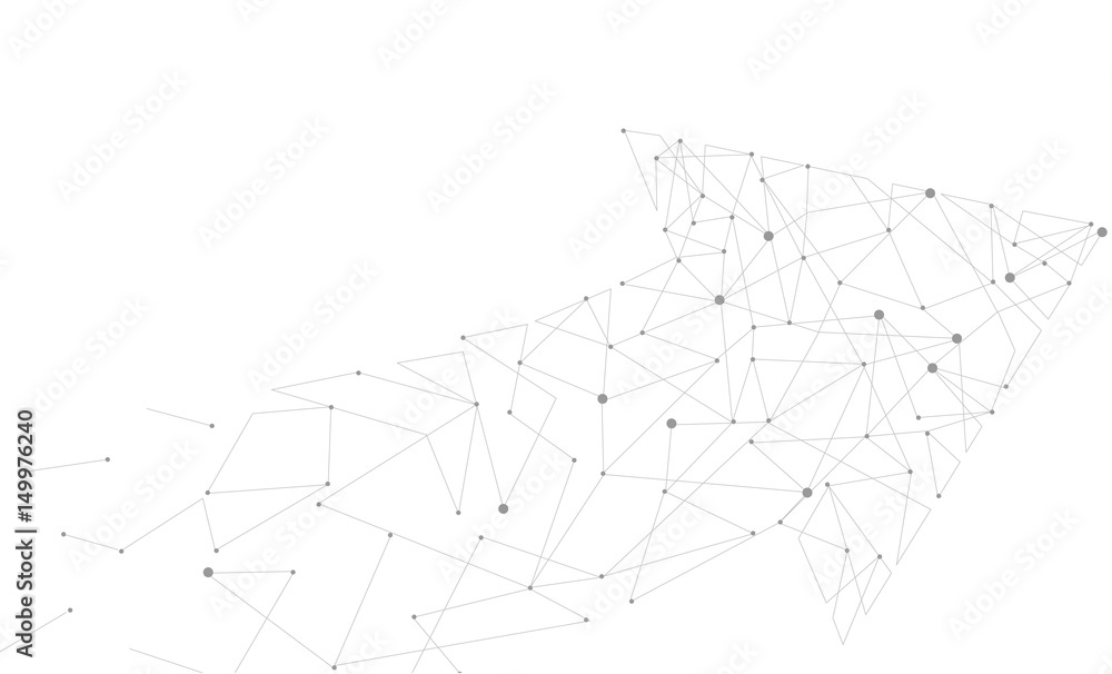 Poster abstract gray white background. arrow pointer motion up neutral connected dots template. success bus
