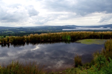 Ausblick von einem See in die schottische Wildnis