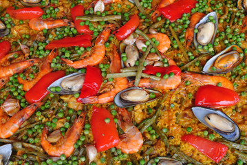 Top view.Traditional Spanish paella.