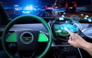 vehicle cockpit and screen, car electronics, automotive technology, autonomous car, abstract image...