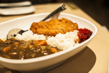 Tonkatsu Pork with rice and curry