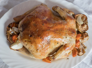 Chicken baked in the oven. Selective focus.