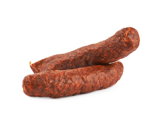 Stick of a smoked sausage isolated