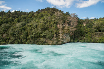The beautiful turquoise water of Waikato river the longest river in New Zealand. 