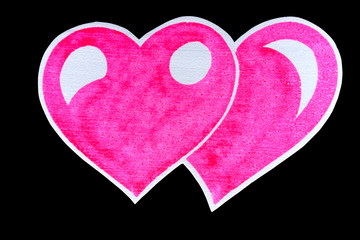 Two Pink heart on white foam sheet