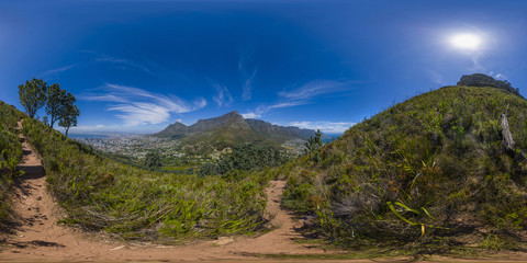 Fototapeta na wymiar Full 360 virtual reality panoramic of Lions Head and Table Mountain peaks in Cape Town, South Africa