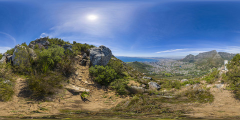 Full 360 virtual reality panoramic of Lions Head and Table Mountain peaks in Cape Town, South Africa