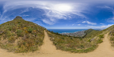 Full 360 virtual reality panoramic of Lions Head and Table Mountain peaks in Cape Town, South Africa