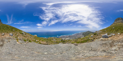 Full 360 virtual reality panoramic of Lions Head and Table Mountain peaks in Cape Town, South Africa