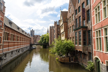Fototapeta na wymiar Buildings near Leie River in Gent