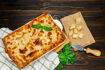 Lasagna in baking dish