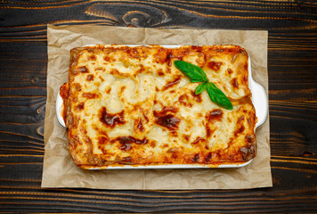 Lasagna in baking dish