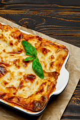 Lasagna in baking dish