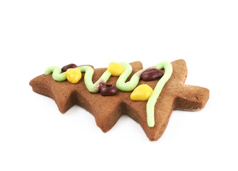 Christmas tree shaped cookie isolated