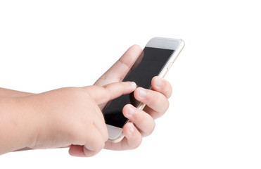 Fototapeta premium Kid finger touch on black touchscreen smartphone