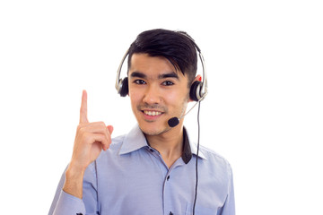 Young man using headphones 