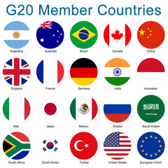 G20 Mitglieder - Runde Flaggen