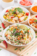 noodles with vegetables and greens, fried rice with tofu, vertical