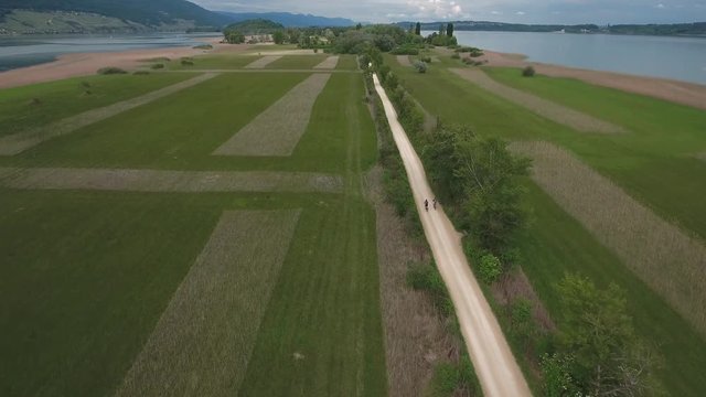 From High - flying up over  fieds and bikers -  St.Peters Island