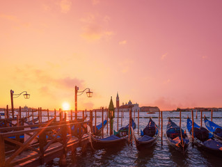 Boats in Venice at Europe at sunrise