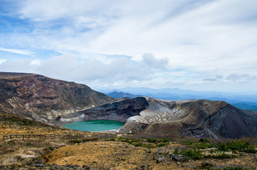 Fototapeta na wymiar Panorama of Okama Crater in Zao, Honshu, Japan