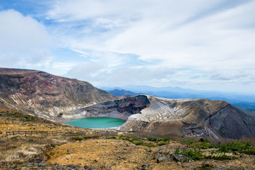 Fototapeta na wymiar Panorama of Okama Crater in Zao, Honshu, Japan