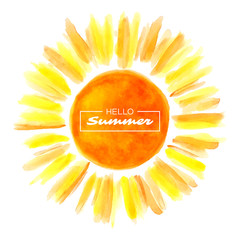 Naklejka premium Hand drawn watercolor sun.
