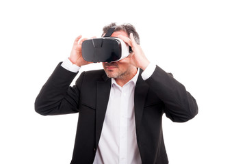 Young man with modern glasses for virtual reality